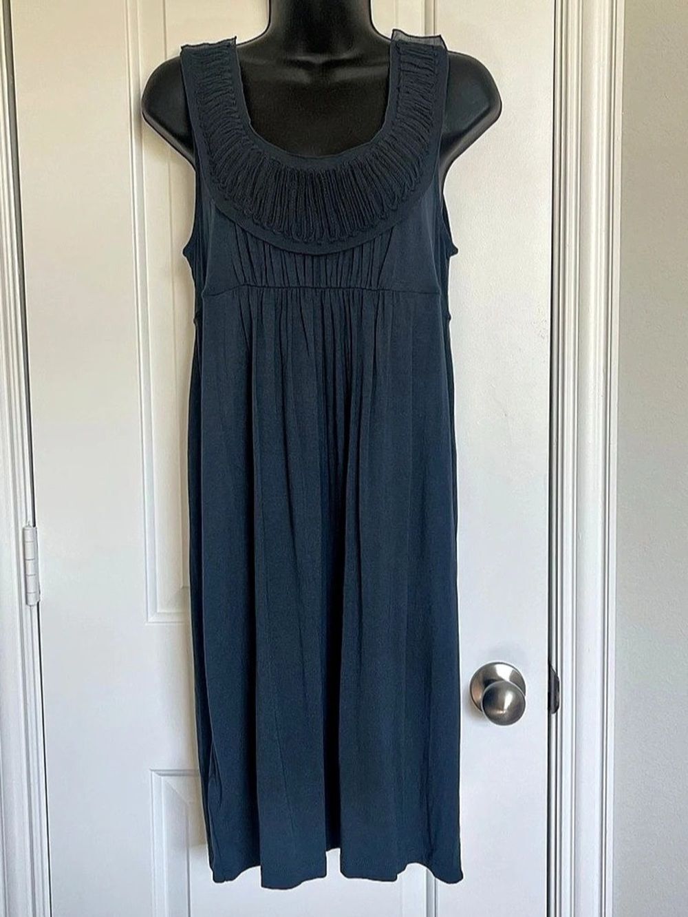 Ann Taylor LOFT Embroidered Neckline Midi Dress Blue Whimsigoth Romantic Prairie